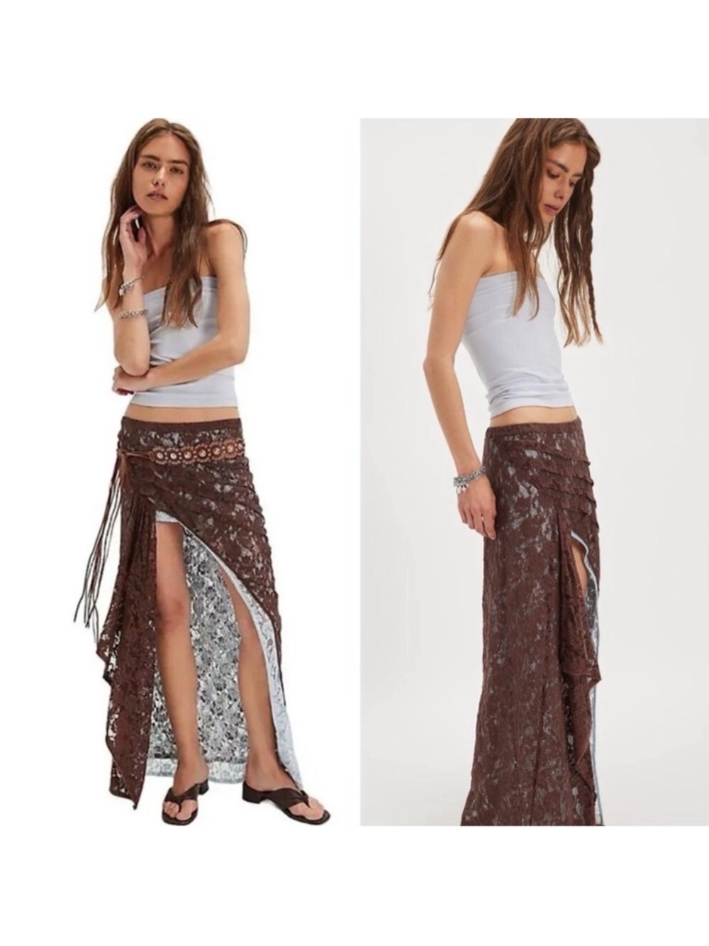 NWT Free People Laced Iced Chocolate Solene Skirt - L